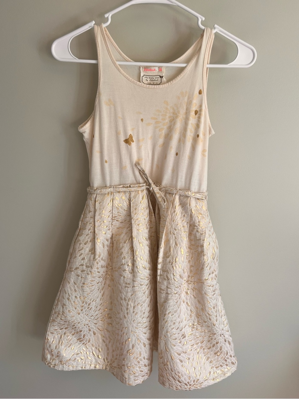 Billieblush Girls Dress Size 10 Ivory Gold Metallic Floral Party Occasion